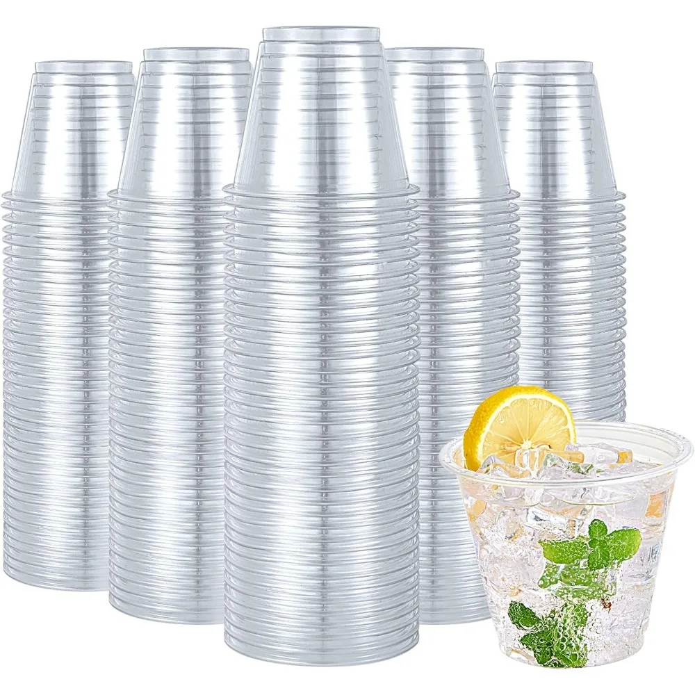 

Clear Plastic Cups, Disposable Reusable Tumblers, Crystal Clear PET Cups for Wedding, Thanksgiving, Halloween, 600 Pack, 9 oz