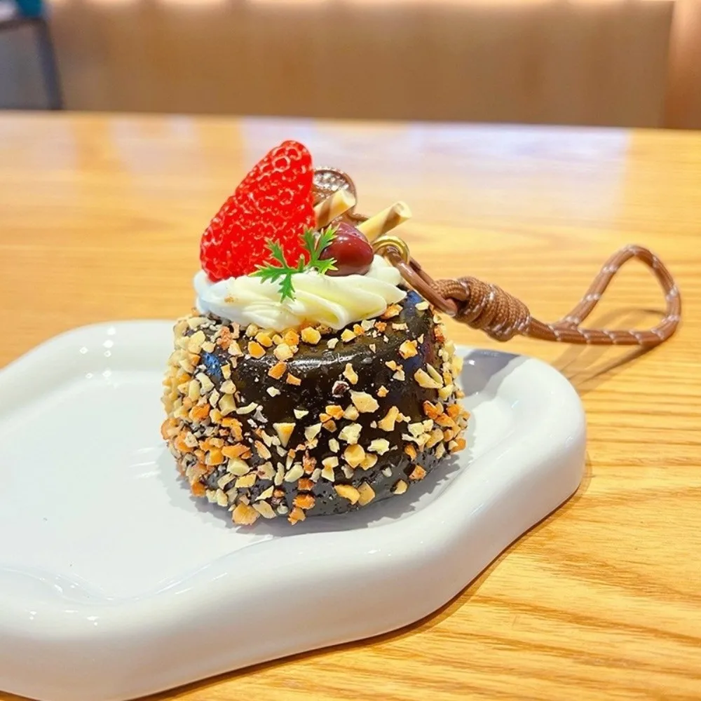 Realistic Simulation Cake Keychain Chocolate Fruit Strawberry Mousse Cake Pendant Decoration Cream Cake Hanging