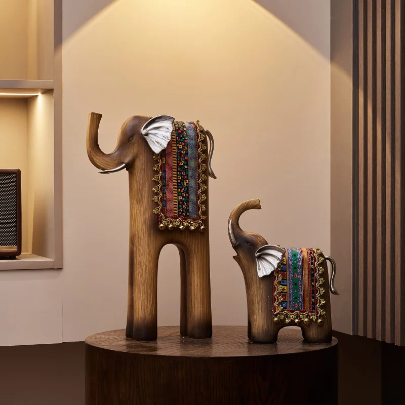 Creative Home Decor Resin Wooden Elephant Sculpture National Style Bedroom Coffee Table Living Room Decoration Ornament