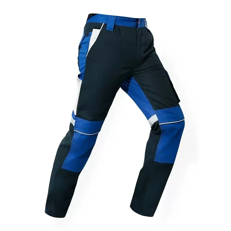 Cotton Cargo Pants Coat for Men with Reflective Stripes Wear Resistant Blue Working Pants Men Workwear Multi Pocket Trousers