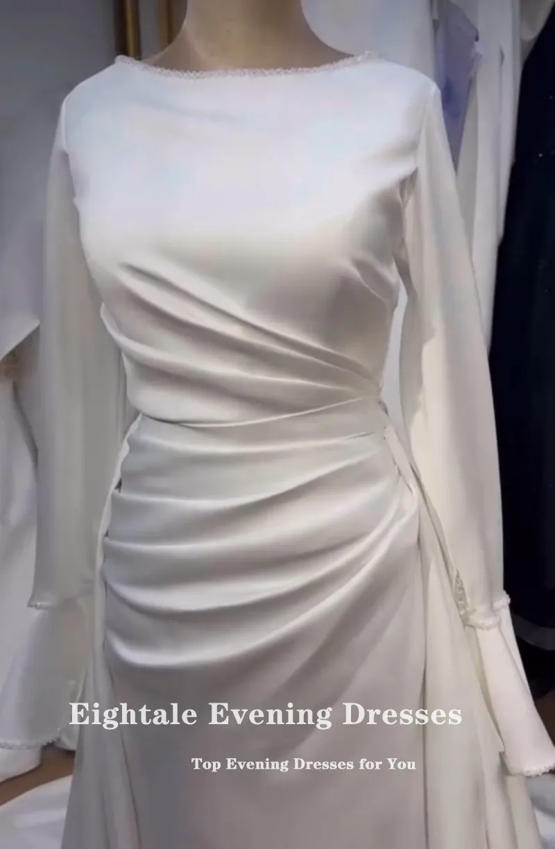 Abito da sposa arabo Eightale Abito da sposa personalizzato con o-collo avorio maniche lunghe con perline Abito da sposa con sirena musulmana