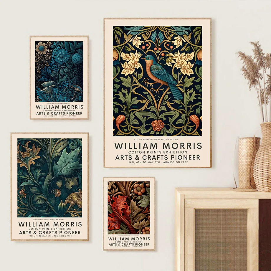 

Abstract William Morris Flower Leaf Bird Wall Art For Living Room Decor Canvas Painting Nordic Posters And Prints Wall Pictures