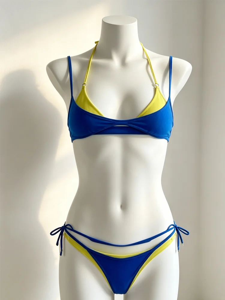 Summer Millennium style hot and spicy two tone contrasting fake two piece sexy beach outdoor swimsuit bikini new style
