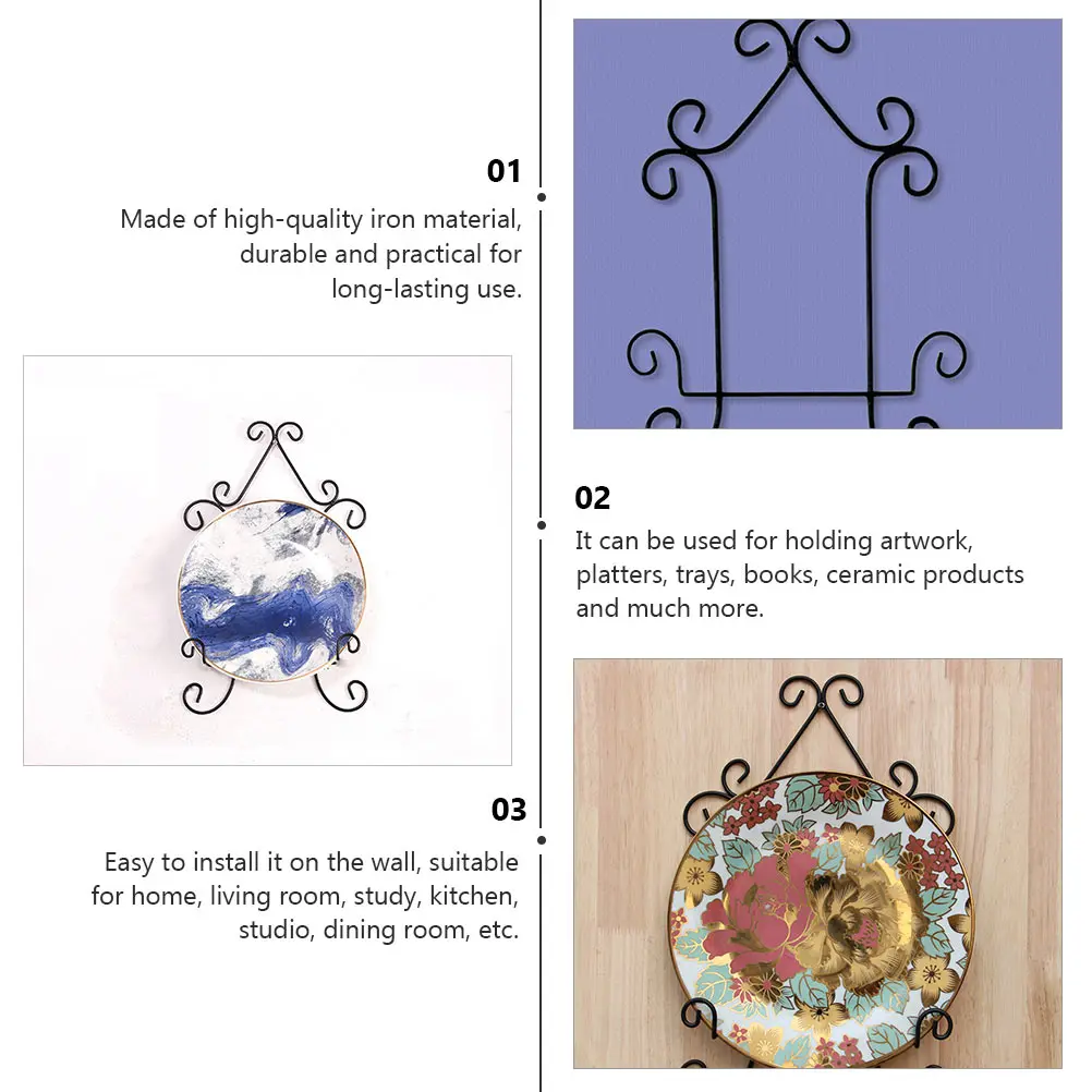 

2pcs Iron Easel Rack for Plates Wall Display Stand Modern Style Artwork Hanger Heavy Duty Metal Base Home Decor Storage