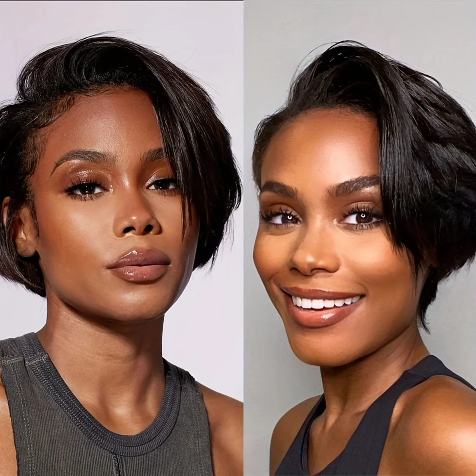 13x4x1 Lace Front Pixie Cut Bob Wig | 150% Density Human Hair For African Women | 6 Inch Short Pre-Plucked Wig