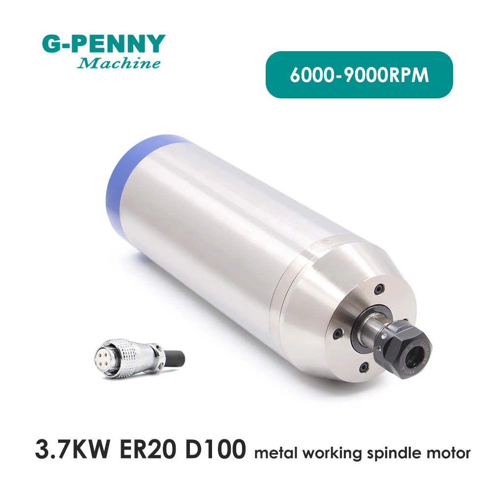 G-PENNY  3.7kw ER20 Metal Working Spindle Motor 4000-9000rpm 300hz 4 Pole water Cooled for Iron, Stainless steel,Copper