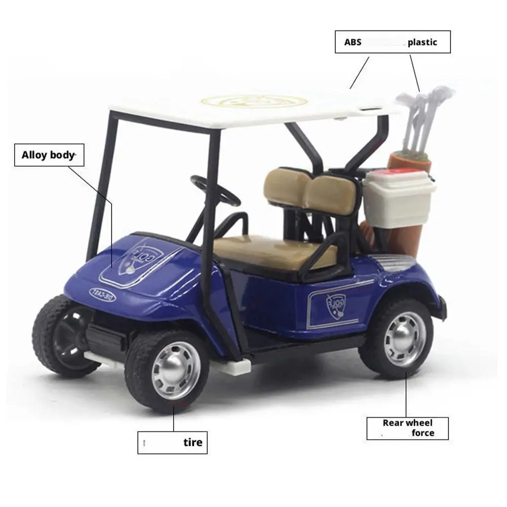 Carro modelo de carrinho de golfe de liga 1:36, brinquedo de energia retrátil e liberação, coleção de veículos de metal fundido, presentes de aniversário educacionais