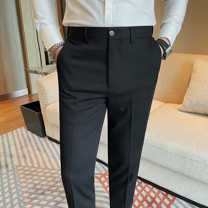 2024 Autumn Winter New Solid Color Slim Fit Suit Pants High Quality Fashion High Waisted Formal Business Casual Trousers Hommes