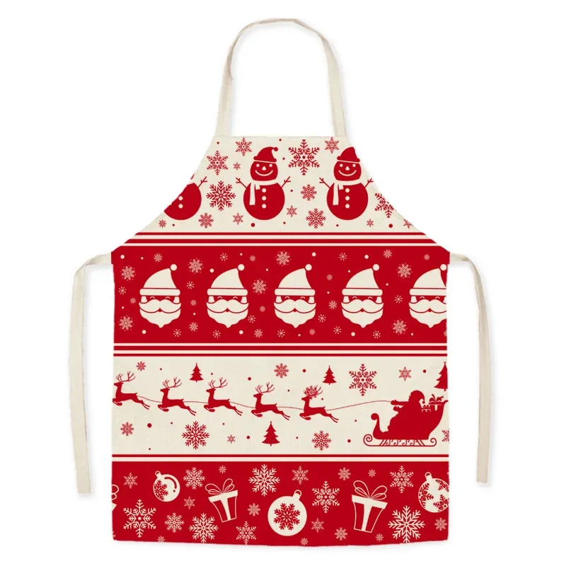 Red Festive Christmas Santa Linen Oil-proof Hand Wipe Waist Sleeveless Apron Housework Cleaning Tool Kitchen фартук для кухни