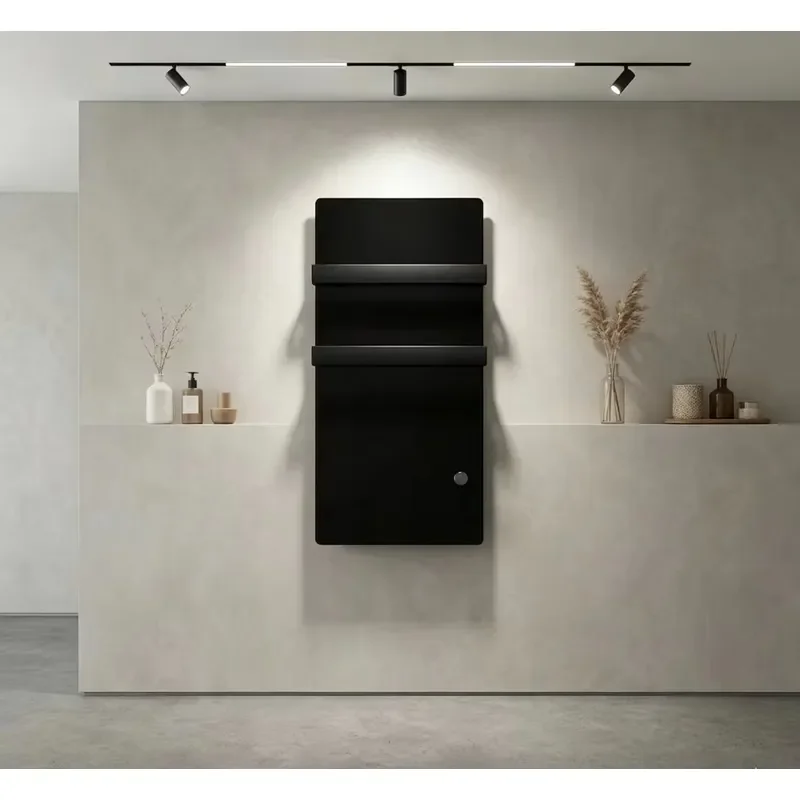 Smart Electric Towel Warmer Black Glass Wall Mounted 400W Digital Display App Control Waterproof Bathroom Heating Rack Dryer
