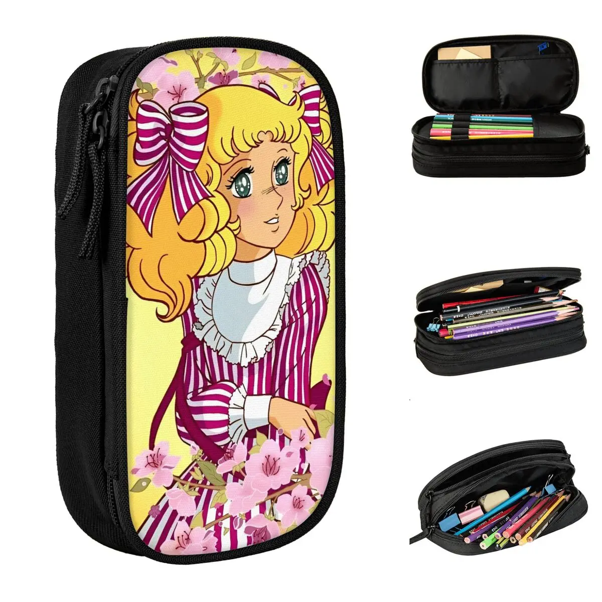 Süßigkeiten Süßigkeiten Manga Anime niedlichen Feder mäppchen kawaii Feder mäppchen Stift Box große Kapazität Bleistift Taschen Schul bedarf Reiß verschluss Briefpapier