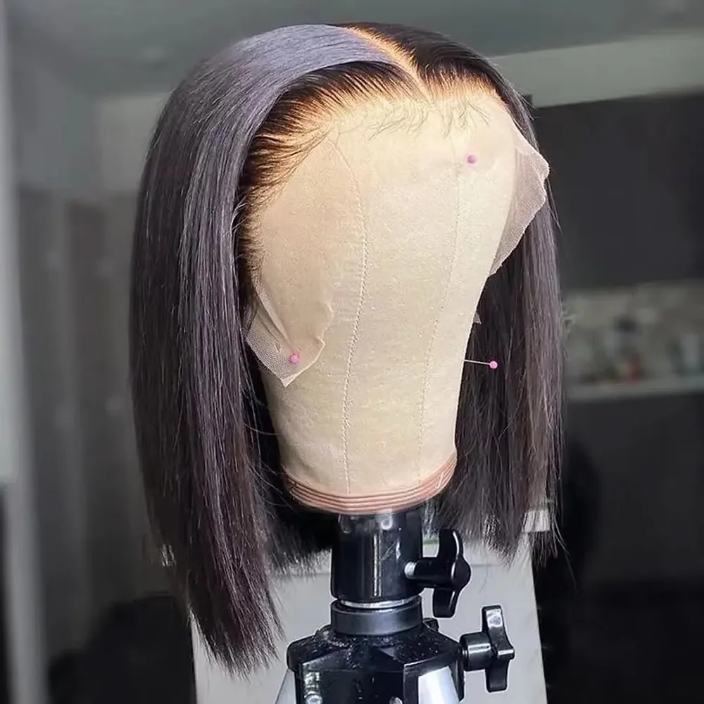 

Straight Lace Front Bob Human Hair Wig Straight 200% Density 13x4 HD Transparent Lace Frontal Wig 14 Inches Wigs For Women