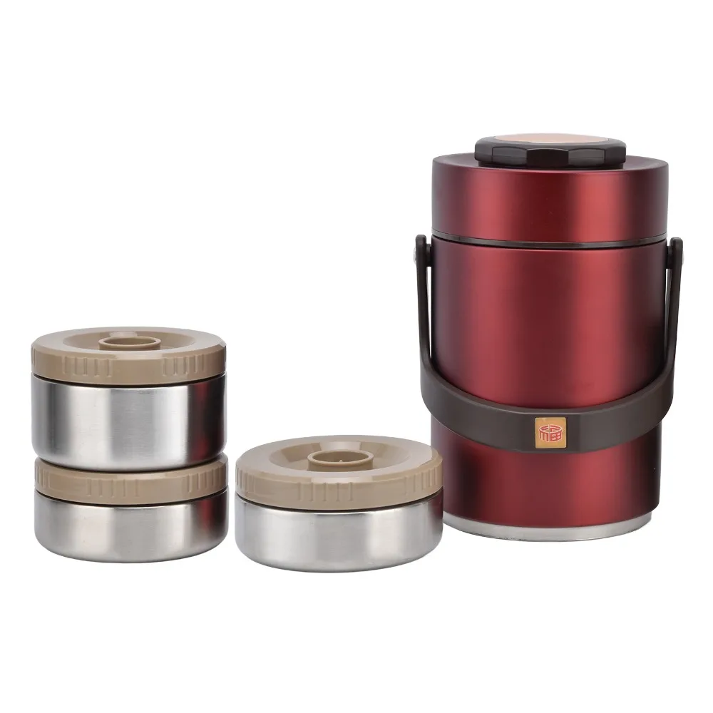 Portable 3 Tier Insulated Lunch Container 304 Stainless Steel 2000ml Stackable Food Container Portable Lunch Set For Picnic