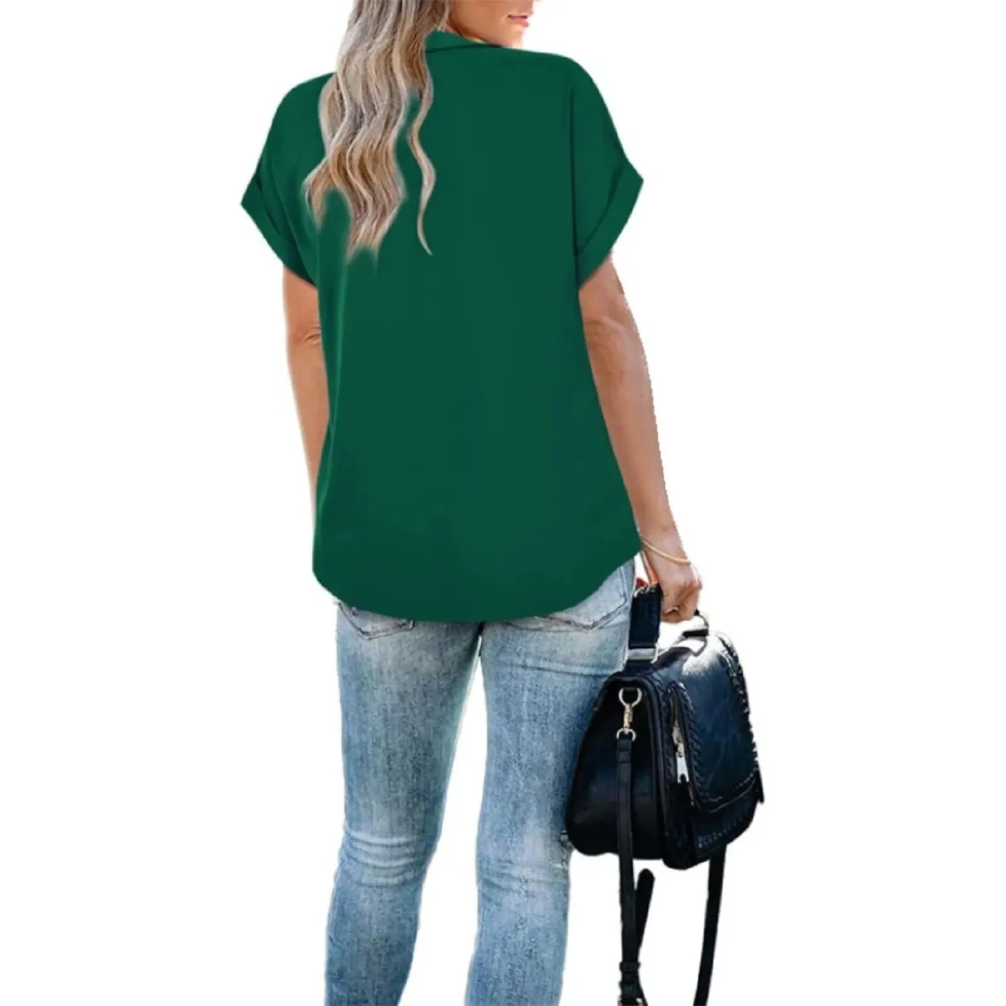 Women's ort Sve irt V-Ne Color Blo Loose Fit Casual Faion Ladies' Premium Quali ort Sve Blouse