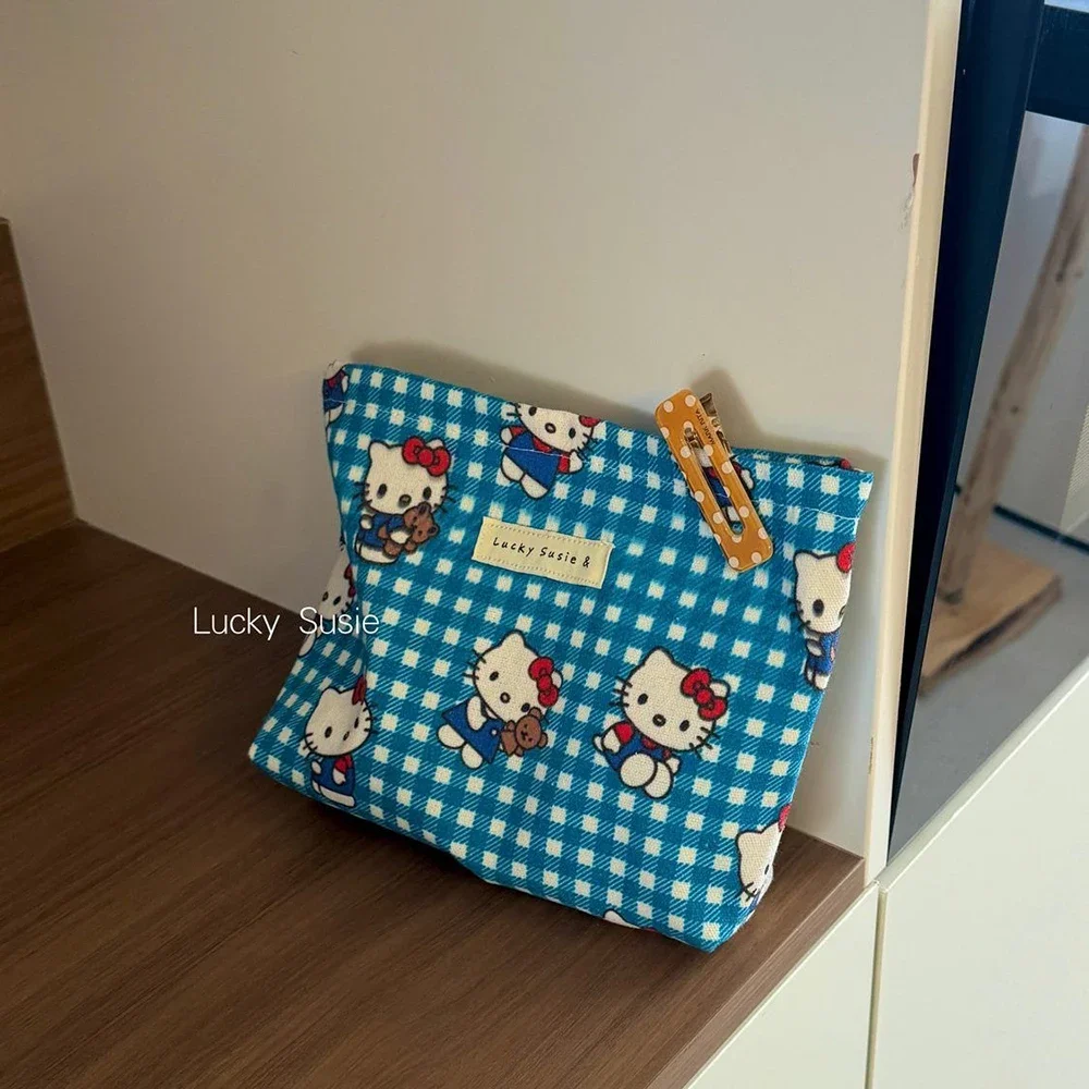 Hello Kitty Make-Up Tas Kawaii Canvas Bedrukte Opbergtas Anime Grote Capaciteit Draagbare Dopamine Reisopbergtas