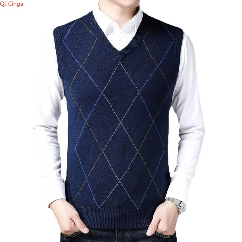 

Мужской безрукавный свитер-жилет 2026, темно-синий, фиолетовый, вязаный пуловер, деловой повседневный стиль, азиатские размеры, черный, серый, винно-красный, топы.