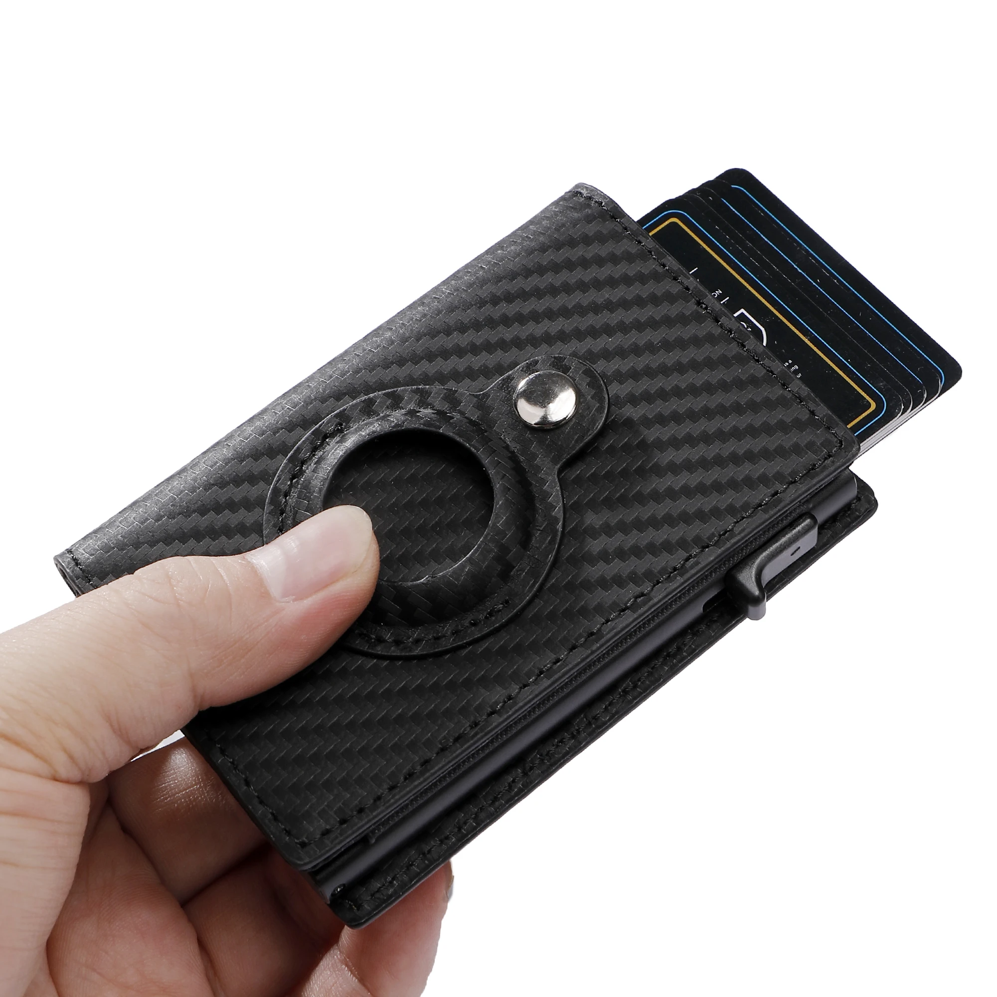 

Carbon Fiber Men's Wallet With AirTag Cover Travel Purse RFID Blocking Credit Card Holder Automatic Card Case