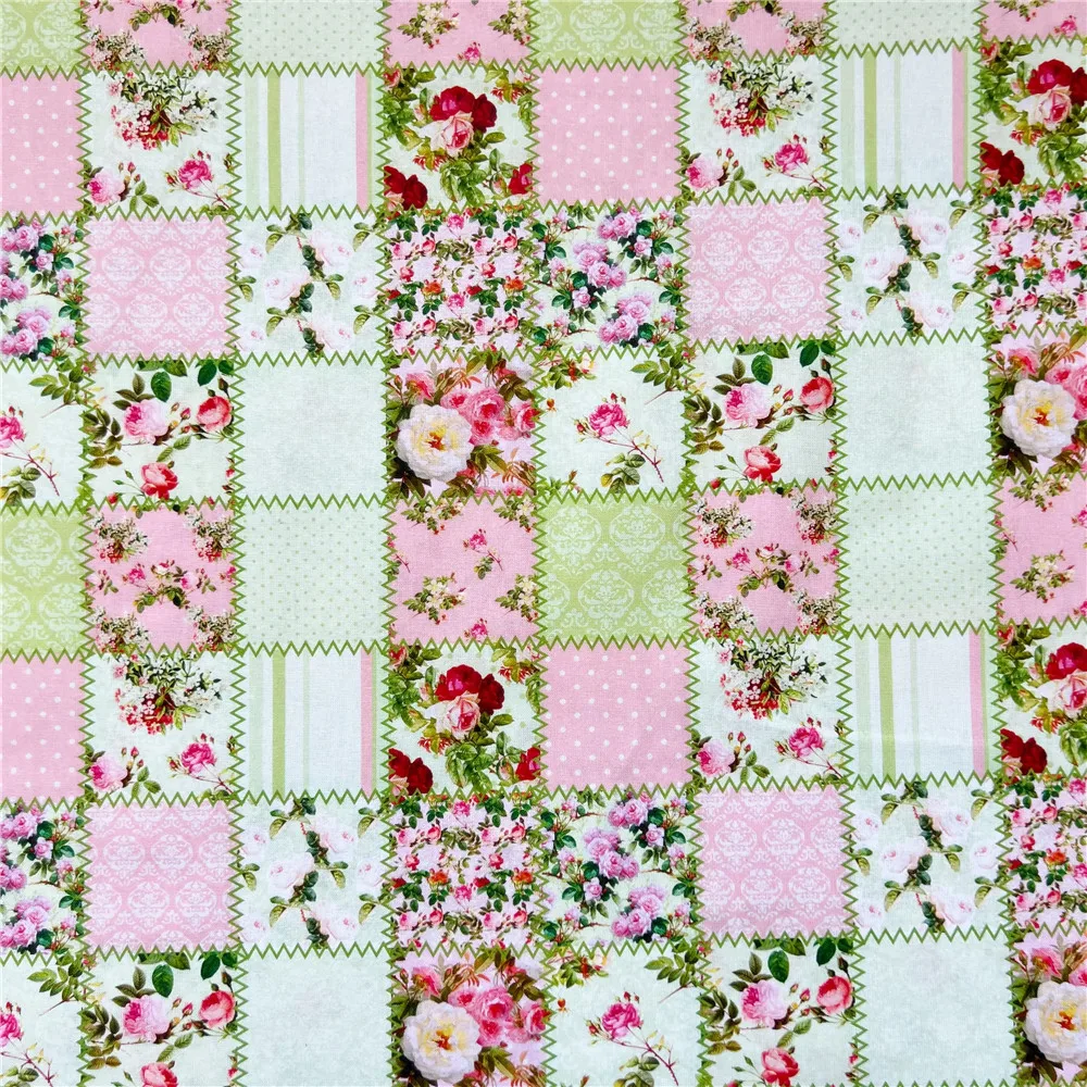 Floral Vintage Pink flowers Printed plain Fabric Cotton For Sewing Kids Dress Baby Bed Sheet Quilt Patchwork Cloth