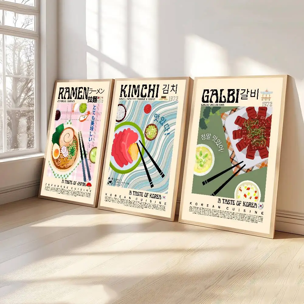 Póster Retro de comida japonesa Ramen Tempura Onigiri Sushi Udon, imágenes artísticas de pared, pintura en lienzo de cocina asiática moderna, decoración de cocina