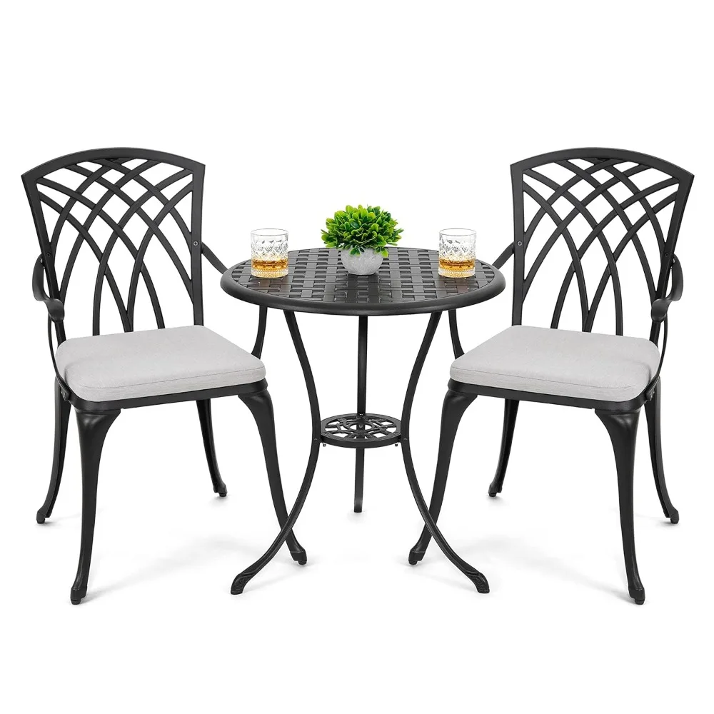 

Bistro Set 3 Piece Outdoor Cast Aluminum Patio Bistro Set Patio Table and Chairs Set of 2 with Umbrella Hole, Customized