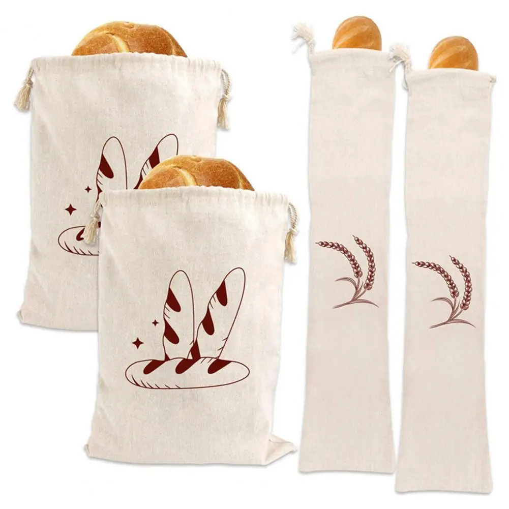 

Unbleached Bread Bag Reusable Linen Bread Storage Bag Homemade Loaf Container Drawstring Food Dry Fruits Bag Kitchen Gadgets