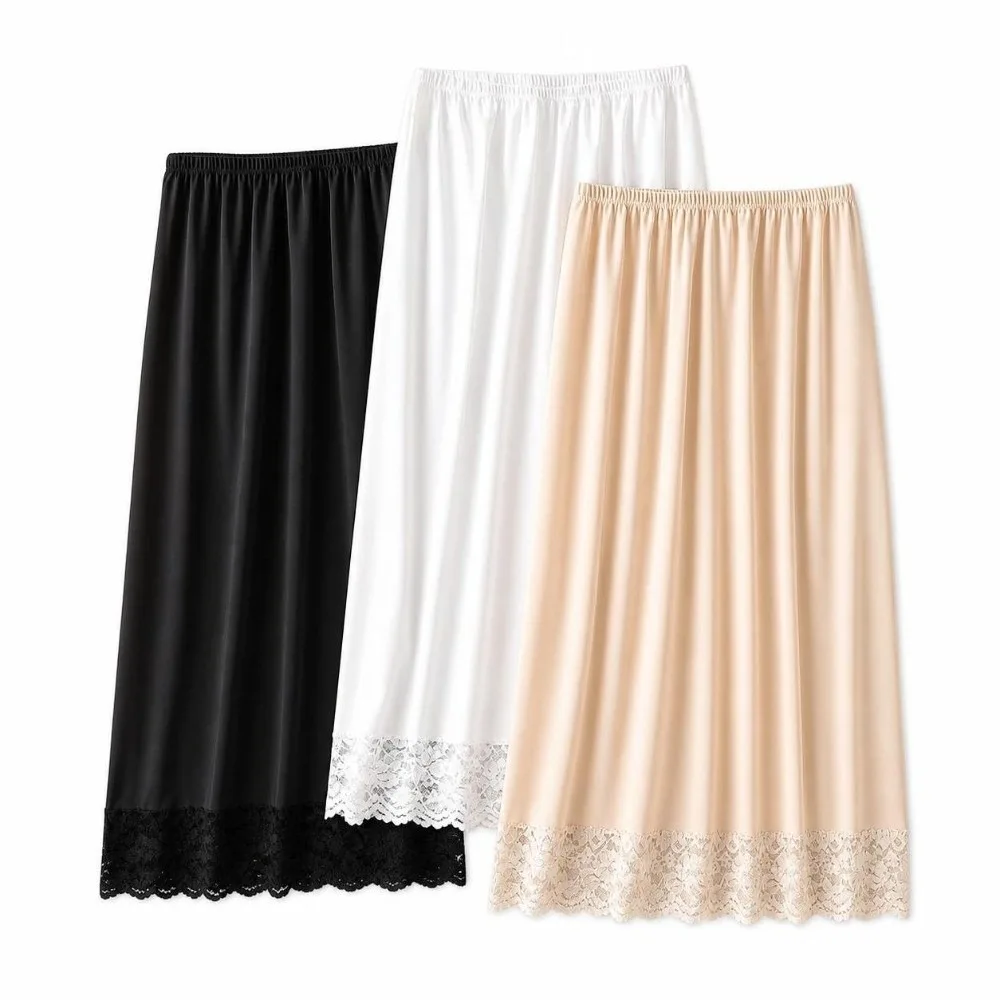 Thin Ice Silk Modal Female Half Length Skirt Anti-glare Anti-Penetrating Underskirt Lace Pure Color Basic Underskirt Women