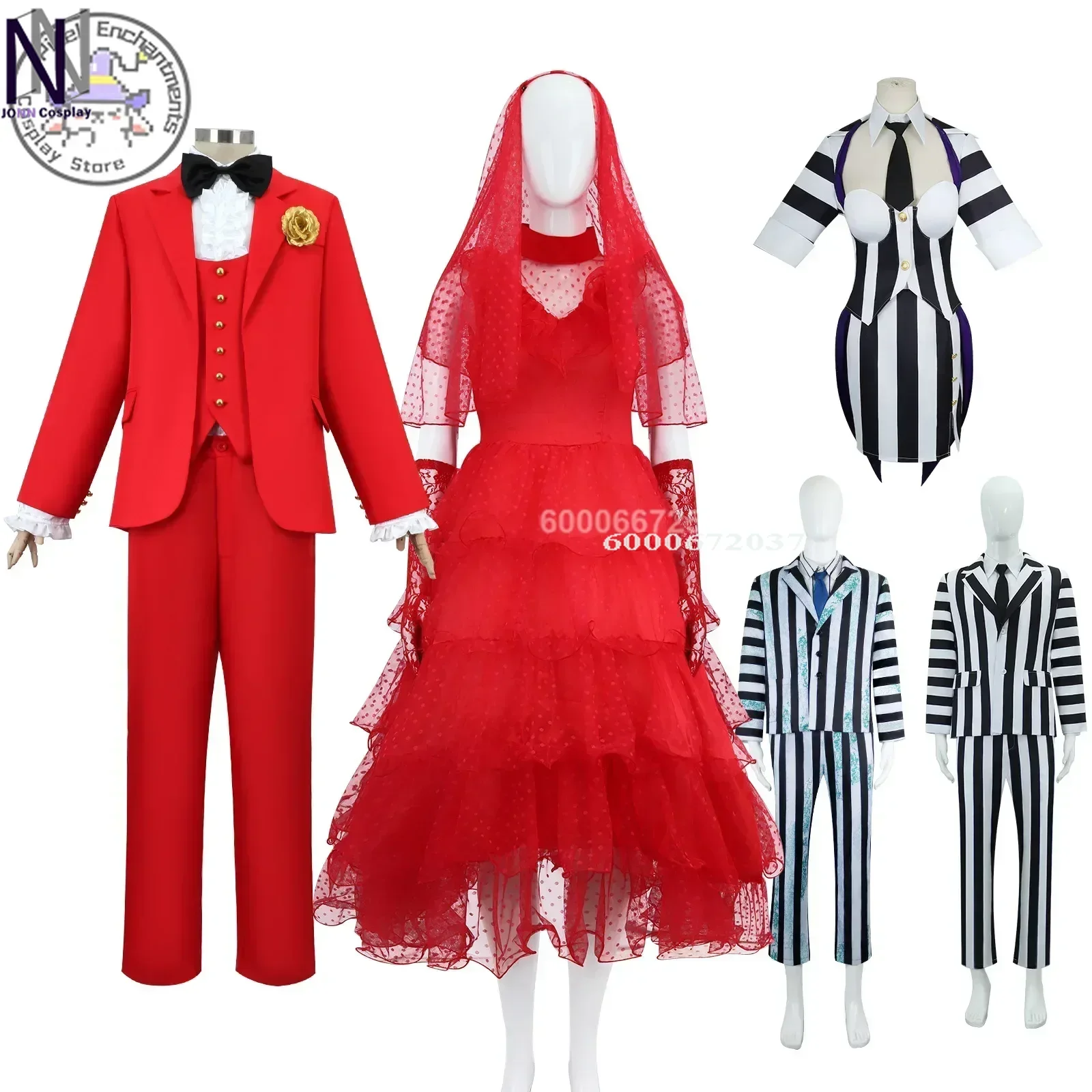 

2024 New Halloween Cosplay Red and Striped Suit Role Play Costumes for Men and Women Halloween Carnival Party Cosplay Outfit