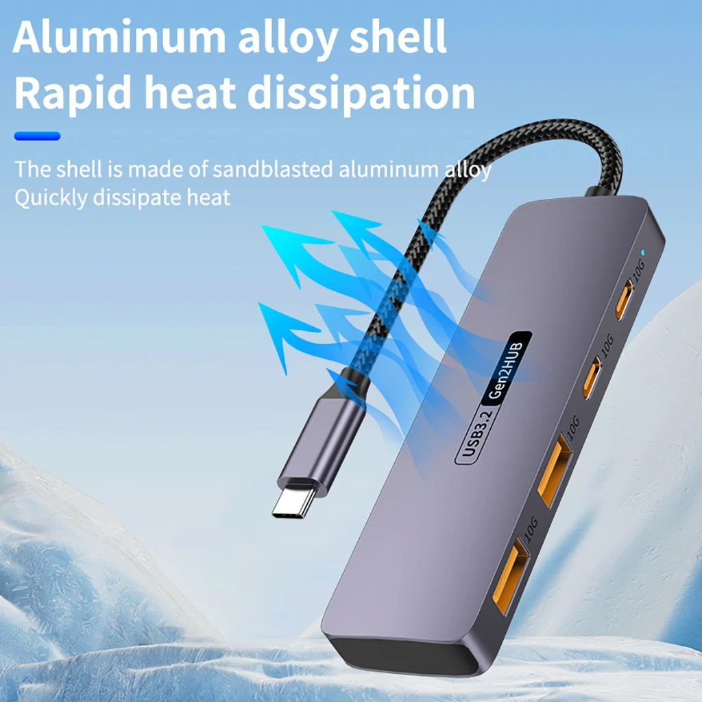 4in1 Type-C 10Gbps 4C/2C2A Port Expansion Hub for Laptops Tablets and Smartphones USB 3.2 Gen2 Hub 4 Ports USB-C Docking Station