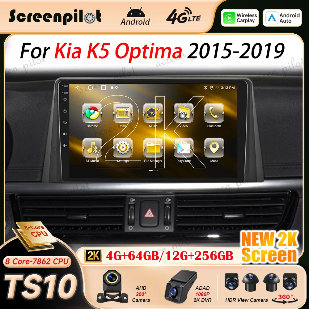 Android 16 Car Radio StereoFor Kia K5 Optima 2015 2016 2017 2018 2019 2020 2K QLED Multimidia Player GPS Carplay Android Auto 5G