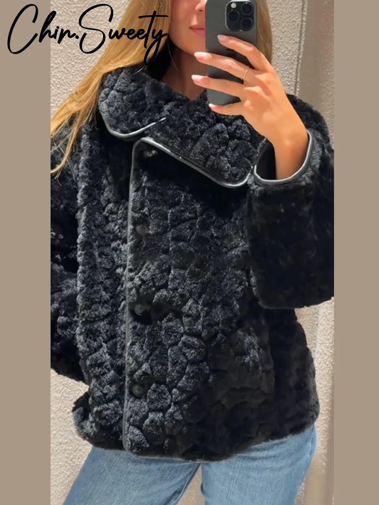 

Casual Lamb's Wool Solid Women Coat Elegant Long Sleeve Single Breasted Female Jacket 2025 Autumn Winter Lady Streetwear New