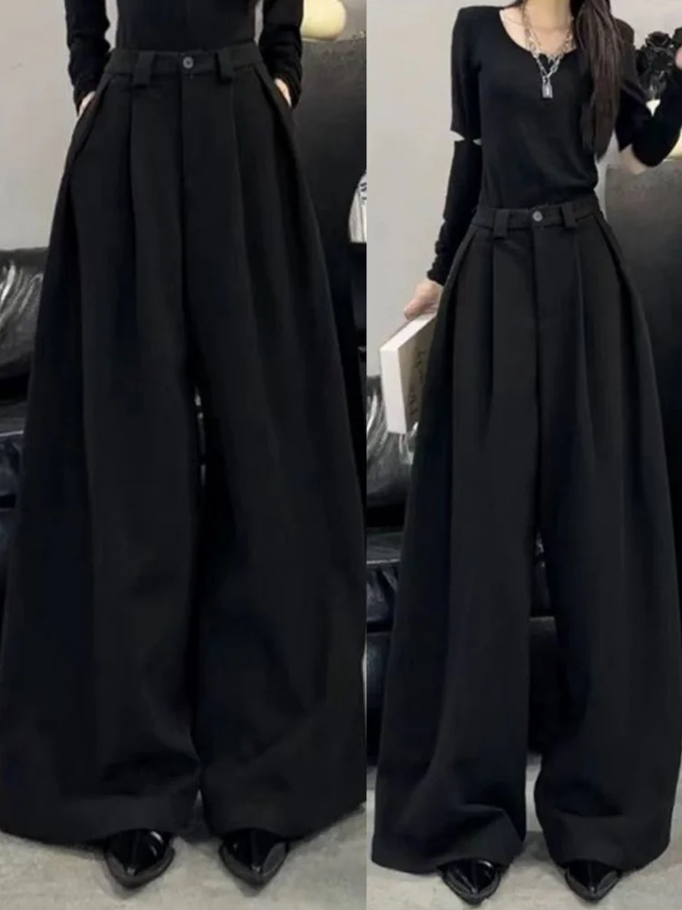 Elegant High Waist Suit Wide Leg Pants Women's Casual Straight Cut Draping Pants Long Trousers Commute Style Pure Color