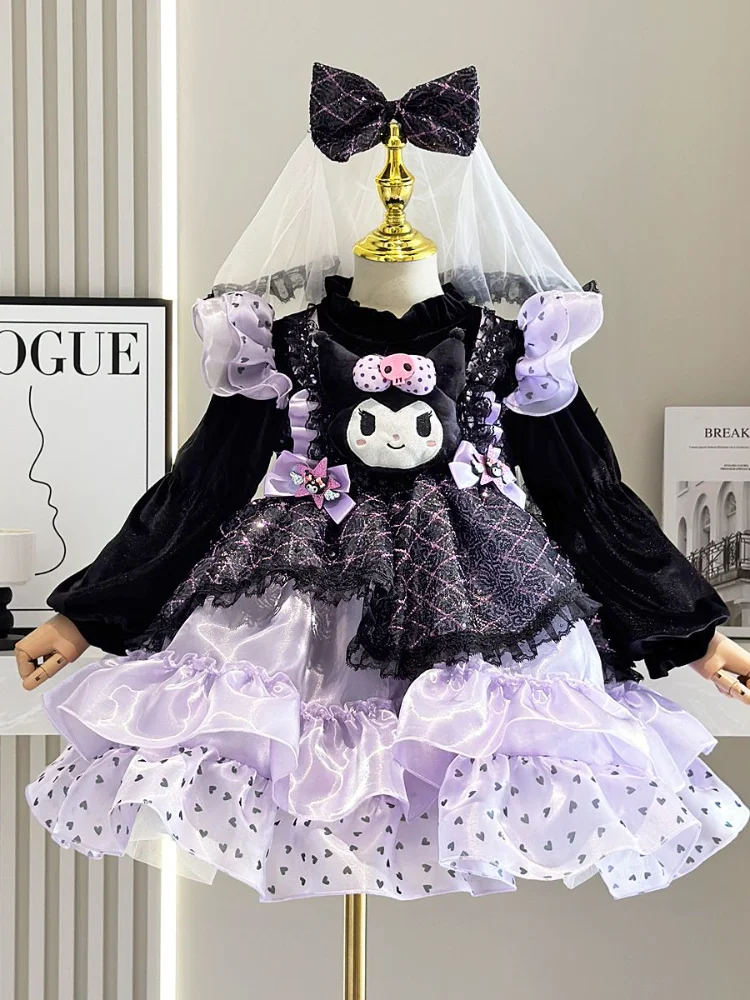 

Sanrio Kuromi Kids Princess Dress Lolita Sleeveless Puffy Dress Children Sweet Girls Birthday Gift Halloween Various Wearing Hot
