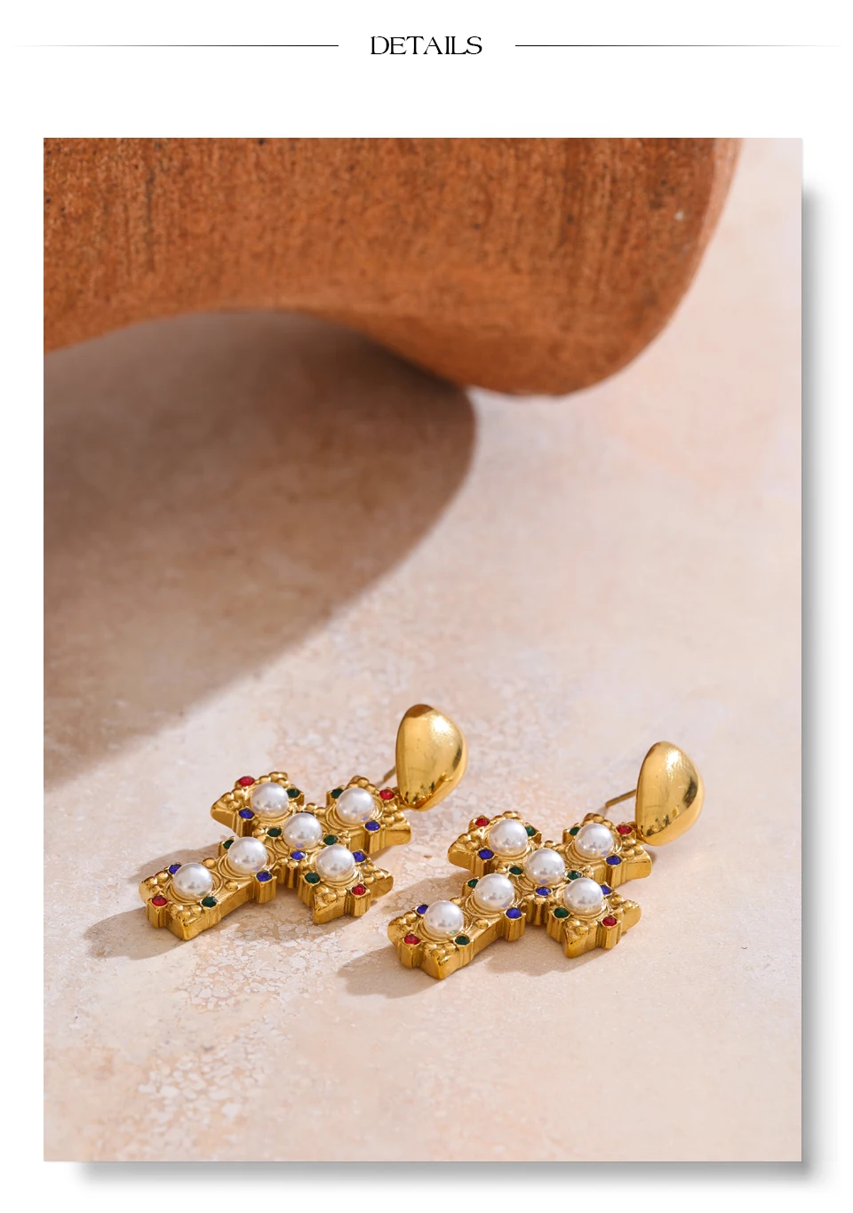 Yhpup Vintage Imitation Perlen Zirkonia Kreuz Tropfen Ohrringe 18 Karat Gold Farbe Edelstahl Beliebte Schmuck 2025 – Detail 12