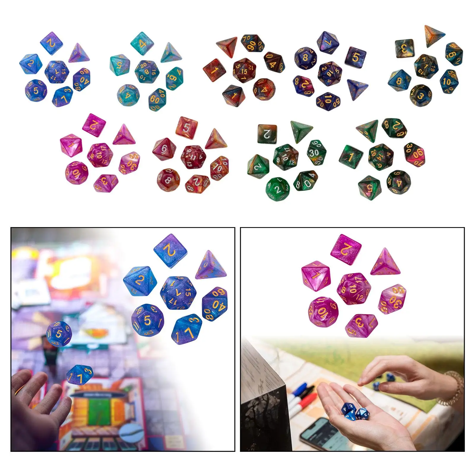 

Набор из 5x 7-гранных акриловых игральных костей, развлекательные игрушки, набор многогранных костей D4-D20 для карточных игр MTG, настольных ролевых игр
