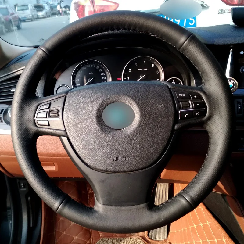 Genuine Leather Hand-Stitched Steering Wheel Cover for BMW 5 Series 2012 520Li 523Li Cowhide Wrap Car Interior Accessories