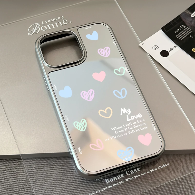 INS Koreanische Bunte Herzen Druck Spiegel Nette Telefon Fall Für iPhone 17 Air 16 15 Pro Max 14 13 12 11 plus Y2K Abdeckung