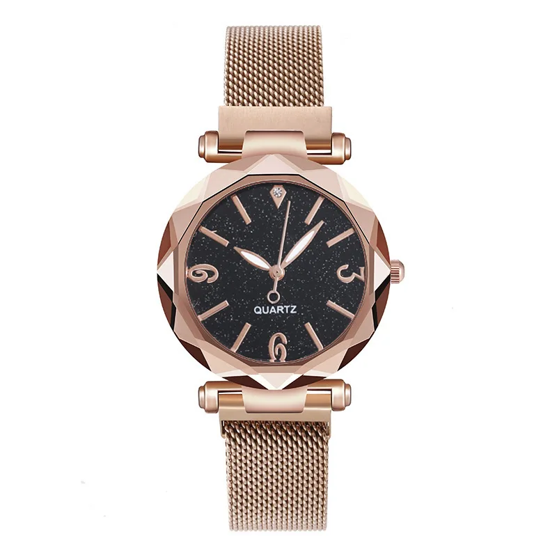 Reloj de pulsera de cuarzo con malla de acero para mujer, relojes de diamantes de imitación con cielo estrellado de oro rosa, gran oferta, 2022