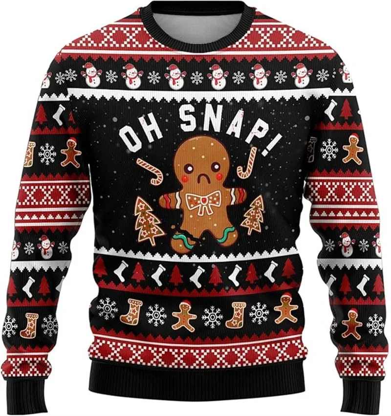 Weihnachtlicher lustiger 3D-Druck Lebkuchenmuster Hässlicher Pullover Lebkuchenhaus-Design Pullover Niedlicher Cartoon-Sweatshirt – Detail 8