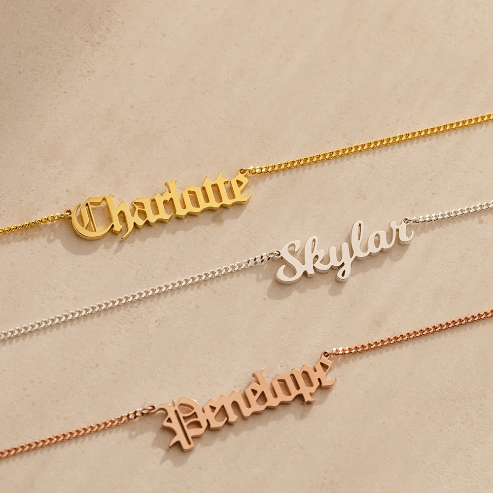 18K Gold Plated Layered Name Necklace Custom Letter Pendant Figaro Multi-Strand Chain Elegant Personalized Jewelry Birthday Gift