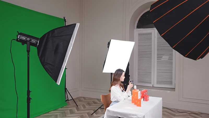 Luce per streaming live Luce per fotografia a LED bicolore da 300 W 200 W con softbox e supporto per treppiede Sfondo verde per streaming live