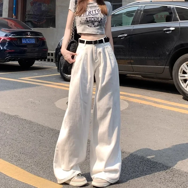 Loose Jeans for Women High Waist Spring Autumn Korean Style Retro College Girls Cool Girls Washed Minimalist Pockets Popular