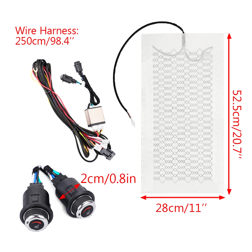 Eingebautes Autositz-Heizungsset, universelle 12-V-Heizkissen aus Kohlefaser, 6 Stufen, quadratisches Dual-Control-Schaltersystem, passend für 2 Sitze