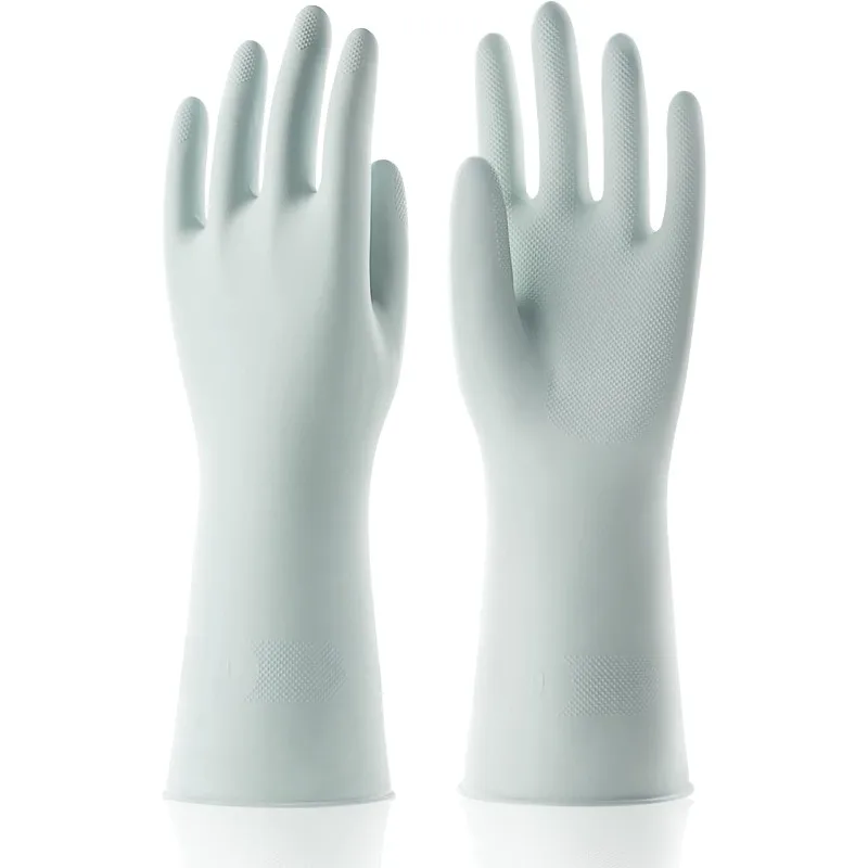 Green Household Rubber Non-Slip Gloves with Flocked Lining, Large