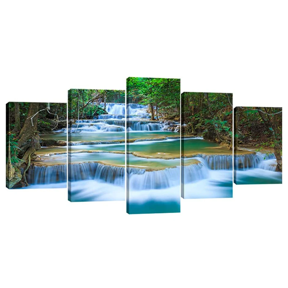 

Tranquil Waterfall Diamond Painting 5 Piece Full Square Diamond Mosaic Embroidery Landscape Pictures Of Rhinestones Home Decor,