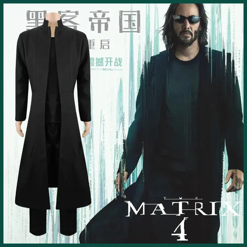 The Matrix Resurrections Neo Top y pantalones conjunto negro disfraz Cosplay mascarada de Halloween trajes de fiesta de Carnaval para hombres