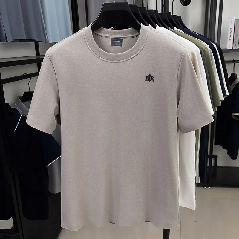 Designer-Style Herren-Print-T-Shirt, Sommer-Trend, Einfarbig, aus Baumwolle, Kurzarm, O-Ausschnitt, Lässiges, Vielseitiges Herren-Oberteil – Detail 9