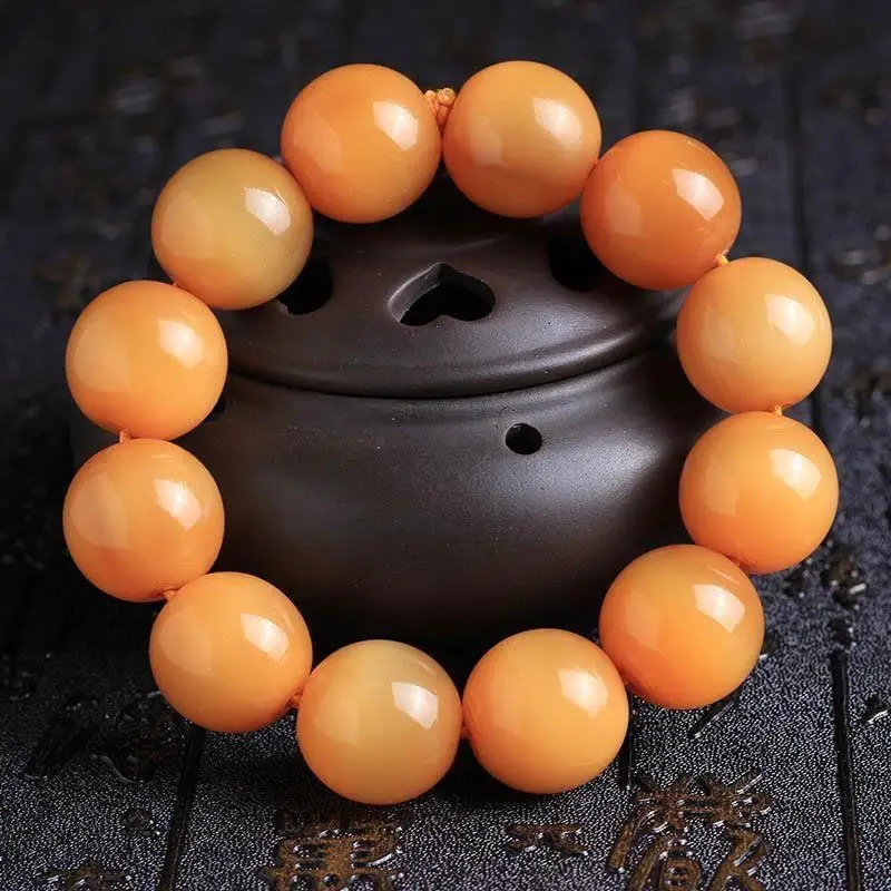 

Буддийский браслет из круглых бусин с желтой тибетской золотой нитью и рогом яка, унисекс, в этническом стиле