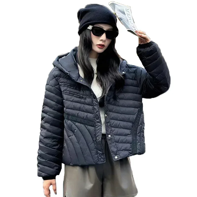 2025 Winter Women's Down Jacket Commuter Hooded Loose Fashion White Duck Down Lightweight Jacket