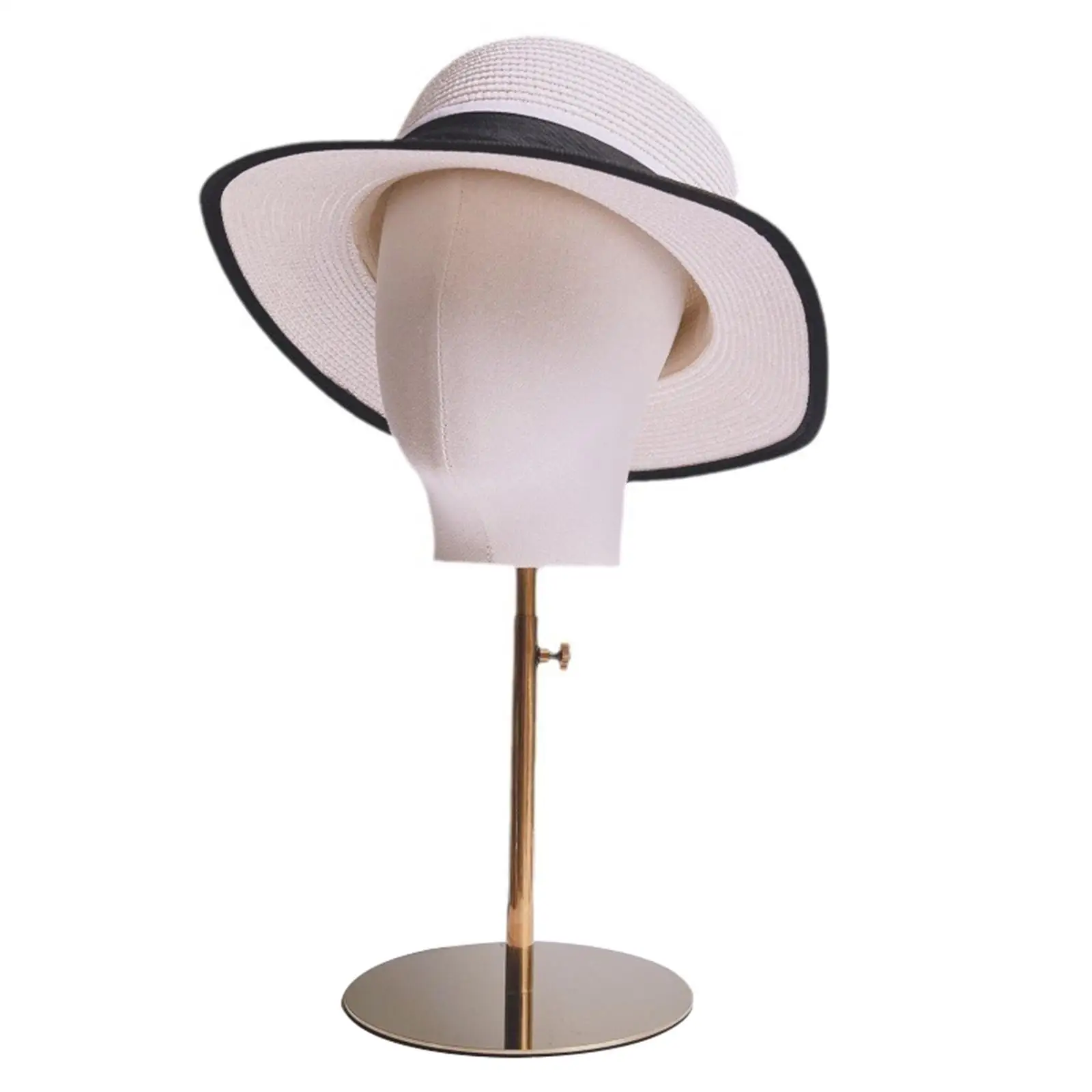 Professional Canvas Block Head Mannequin Stand for Wig Hat Display with Adjustable Height Cloth Covered Holder for Salon Use