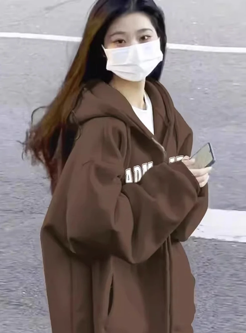 

Женский утепленный кардиган оверсайз с капюшоном, весенне-осенний, в корейском стиле, свободный крой, верхняя одежда